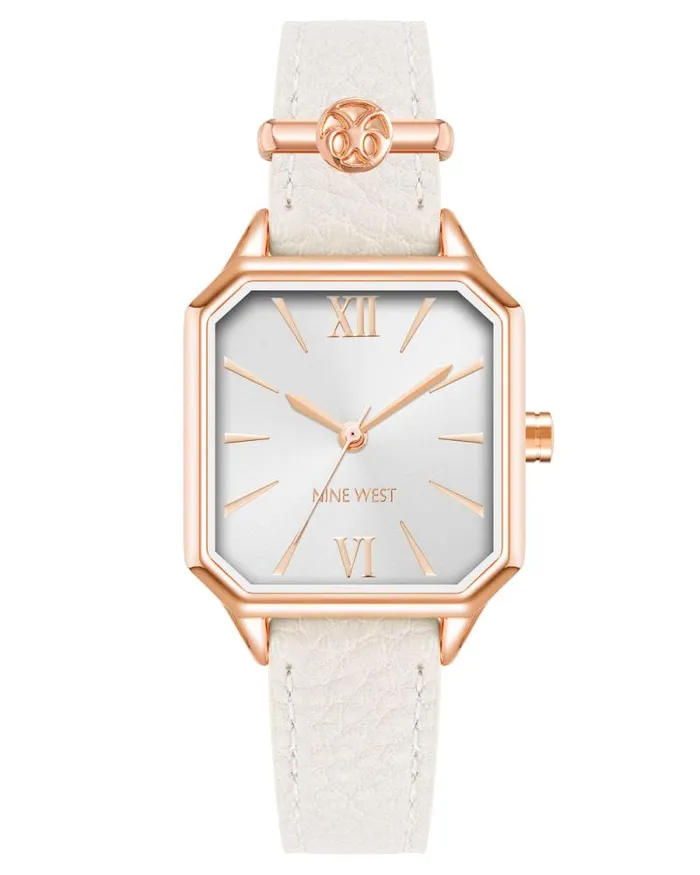 Logo Charm Strap Watch White Women Nine West Straps