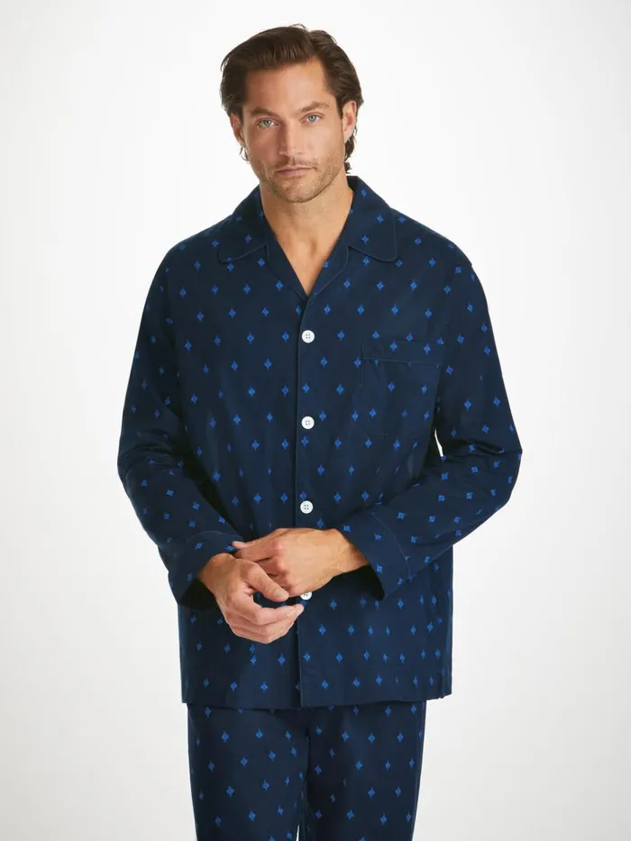 Long Pajamas Men Derek Rose Classic Fit Pajamas Nelson 98 Cotton Batiste Navy