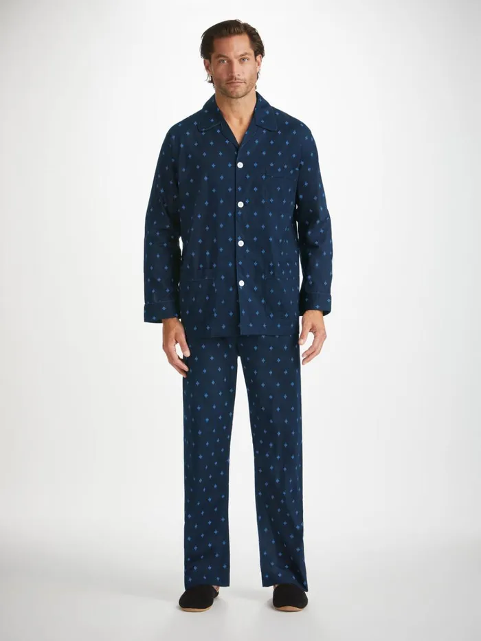 Long Pajamas Men Derek Rose Classic Fit Pajamas Nelson 98 Cotton Batiste Navy