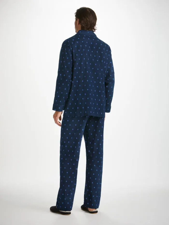 Long Pajamas Men Derek Rose Classic Fit Pajamas Nelson 98 Cotton Batiste Navy