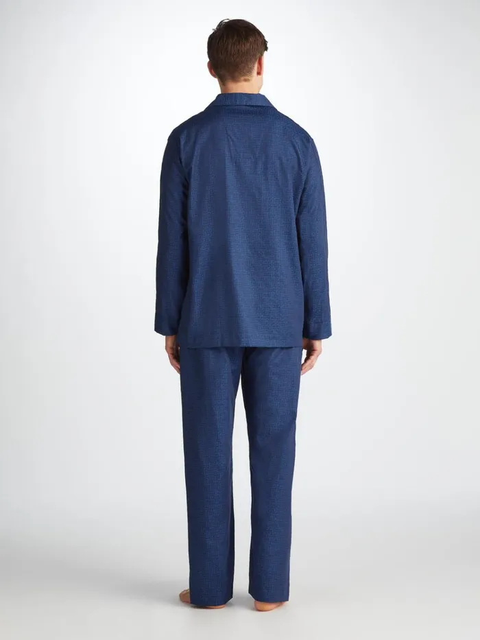 Long Pajamas Men Derek Rose Classic Fit Pajamas Paris 27 Cotton Jacquard Navy