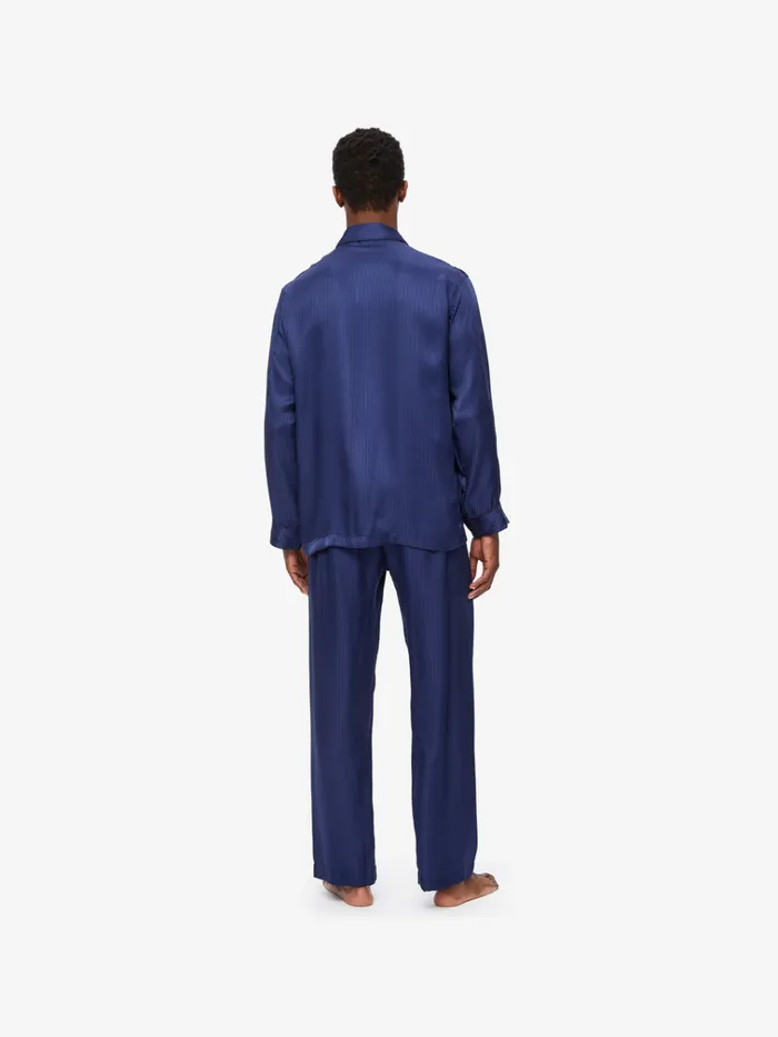Long Pajamas Men Derek Rose Classic Fit Pajamas Woburn 8 Silk Satin Navy