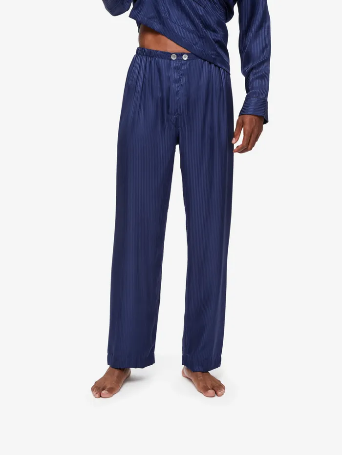 Long Pajamas Men Derek Rose Classic Fit Pajamas Woburn 8 Silk Satin Navy