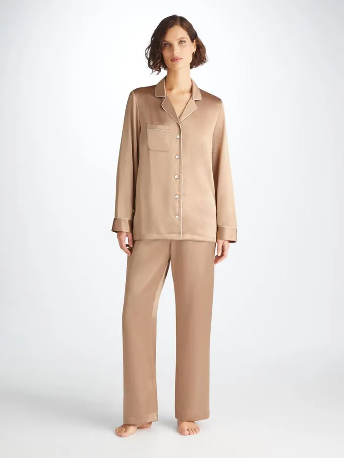 Long Pajamas Women Derek Rose Pajamas Bailey Silk Satin Gold