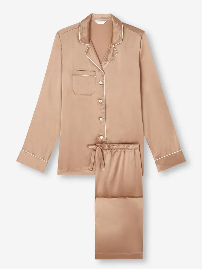 Long Pajamas Women Derek Rose Pajamas Bailey Silk Satin Gold