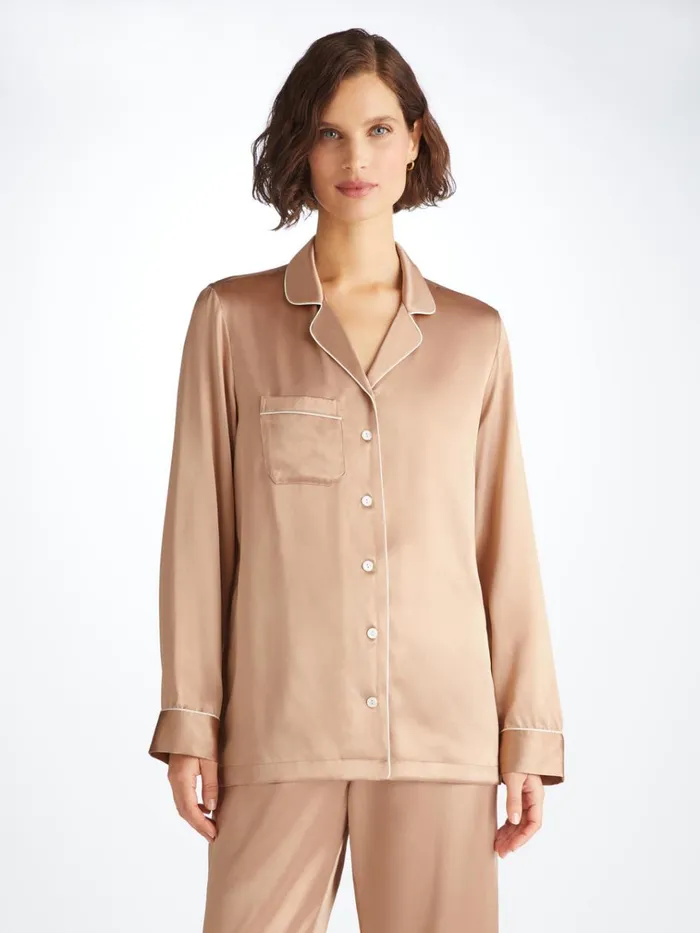 Long Pajamas Women Derek Rose Pajamas Bailey Silk Satin Gold