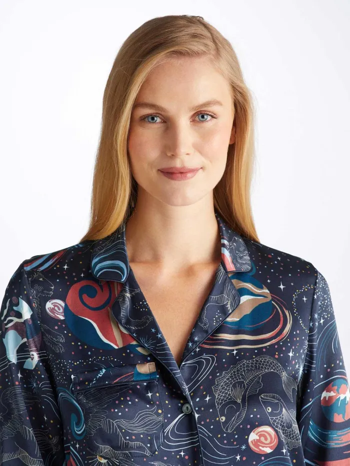 Long Pajamas Women Derek Rose Pajamas Brindisi 105 Silk Satin Navy