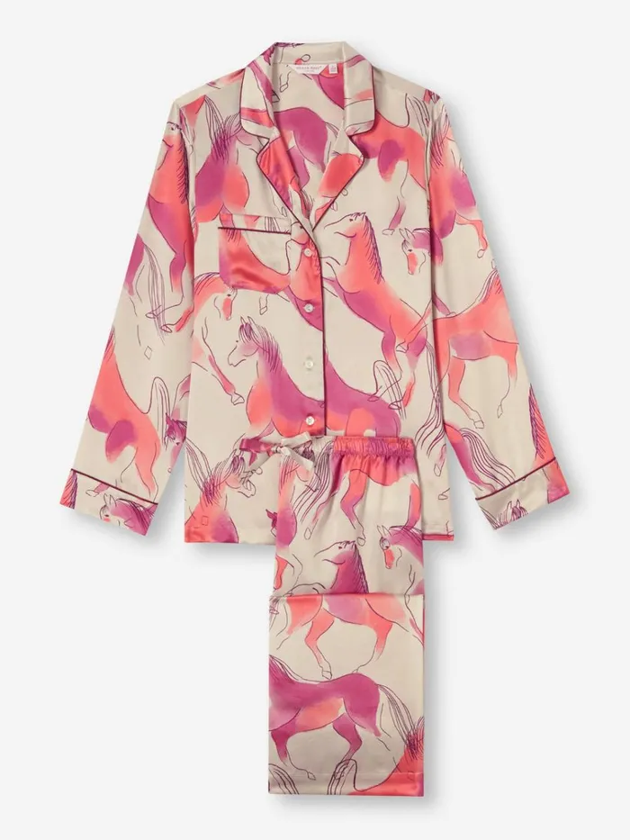 Long Pajamas Women Derek Rose Pajamas Brindisi 96 Silk Satin Cream