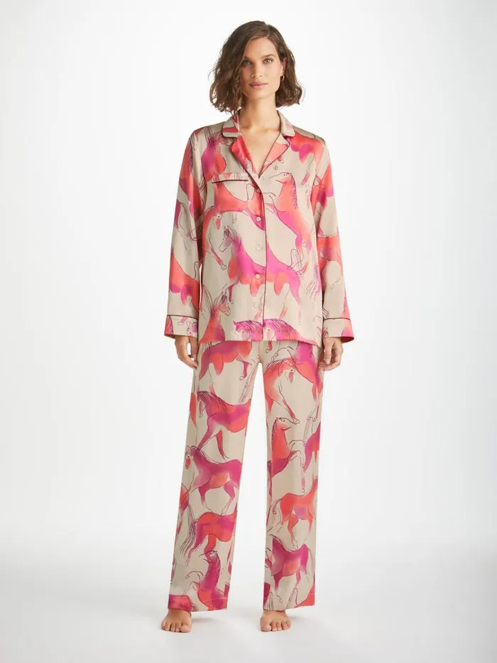 Long Pajamas Women Derek Rose Pajamas Brindisi 96 Silk Satin Cream