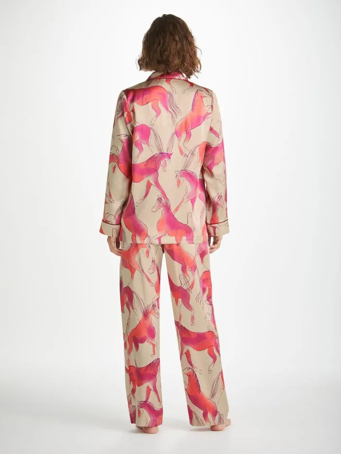 Long Pajamas Women Derek Rose Pajamas Brindisi 96 Silk Satin Cream