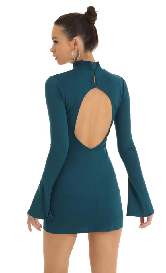 Long Sleeve Mock Neck Dress Turquoise Women LUCY IN THE SKY Mini Dresses