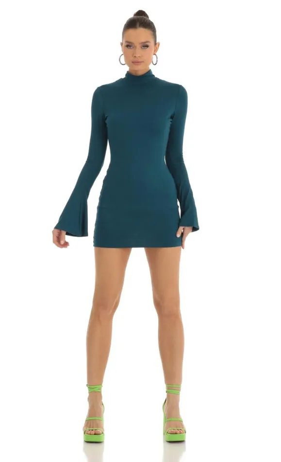 Long Sleeve Mock Neck Dress Turquoise Women LUCY IN THE SKY Mini Dresses Long Sleeve Mock Neck Dress Turquoise Women LUCY IN THE SKY Mini Dresses