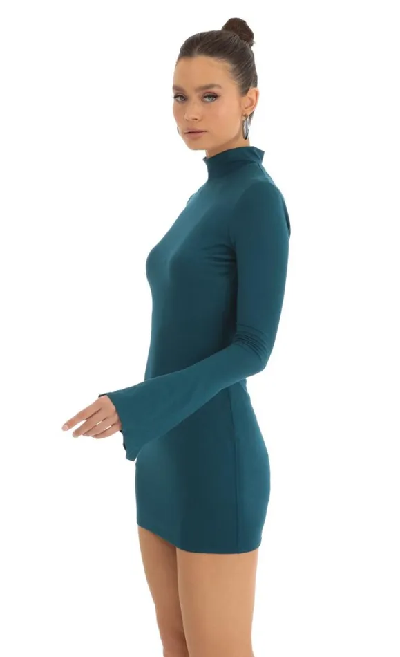 Long Sleeve Mock Neck Dress Turquoise Women LUCY IN THE SKY Mini Dresses Long Sleeve Mock Neck Dress Turquoise Women LUCY IN THE SKY Mini Dresses