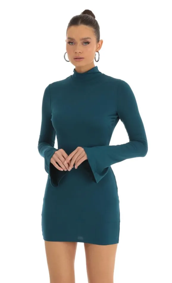 Long Sleeve Mock Neck Dress Turquoise Women LUCY IN THE SKY Mini Dresses Long Sleeve Mock Neck Dress Turquoise Women LUCY IN THE SKY Mini Dresses