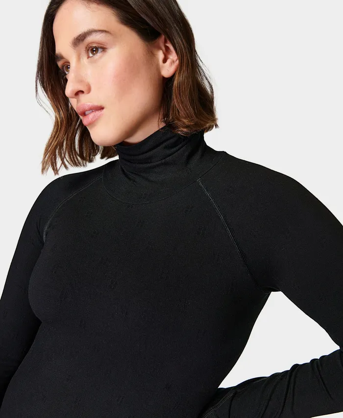 Long Sleeve Tops Women Modal Dot High Neck Jacquard Base Layer Top Black Sweaty Betty