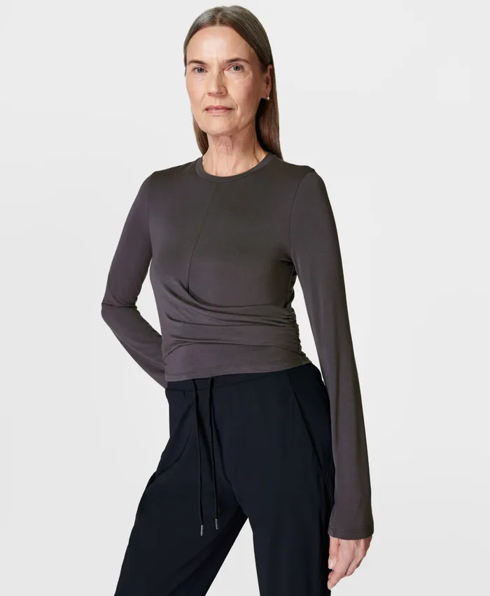 Long Sleeve Tops Wrap Front Long Sleeve Top Urban Grey 8211 Sweaty Betty Women