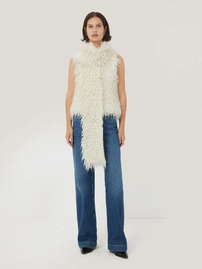 Looped Knitted Scarf Cream Women Jigsaw Ponchos and Scarves