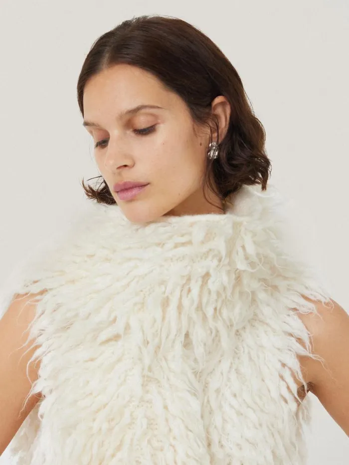 Looped Knitted Scarf Cream Women Jigsaw Ponchos and Scarves