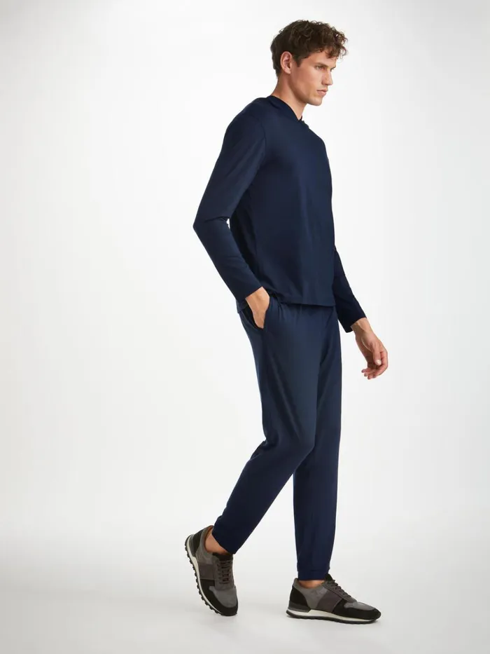 Lounge Pants Men Derek Rose Track Pants Basel Micro Modal Stretch Navy