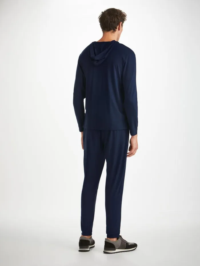 Lounge Pants Men Derek Rose Track Pants Basel Micro Modal Stretch Navy