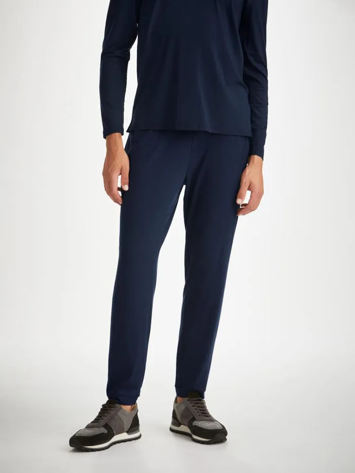 Lounge Pants Men Derek Rose Track Pants Basel Micro Modal Stretch Navy