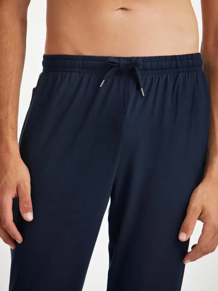 Lounge Pants Men Derek Rose Track Pants Basel Micro Modal Stretch Navy