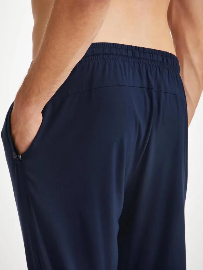 Lounge Pants Men Derek Rose Track Pants Basel Micro Modal Stretch Navy