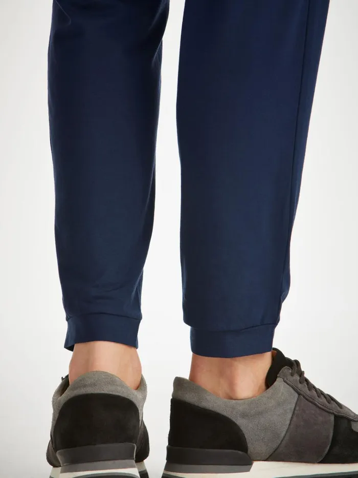 Lounge Pants Men Derek Rose Track Pants Basel Micro Modal Stretch Navy