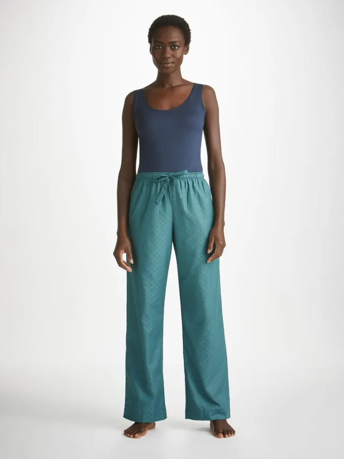 Lounge Pants Women Derek Rose Lounge Pants Kate 9 Cotton Jacquard Teal