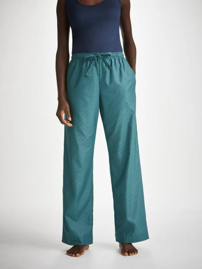 Lounge Pants Women Derek Rose Lounge Pants Kate 9 Cotton Jacquard Teal