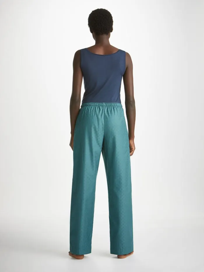 Lounge Pants Women Derek Rose Lounge Pants Kate 9 Cotton Jacquard Teal