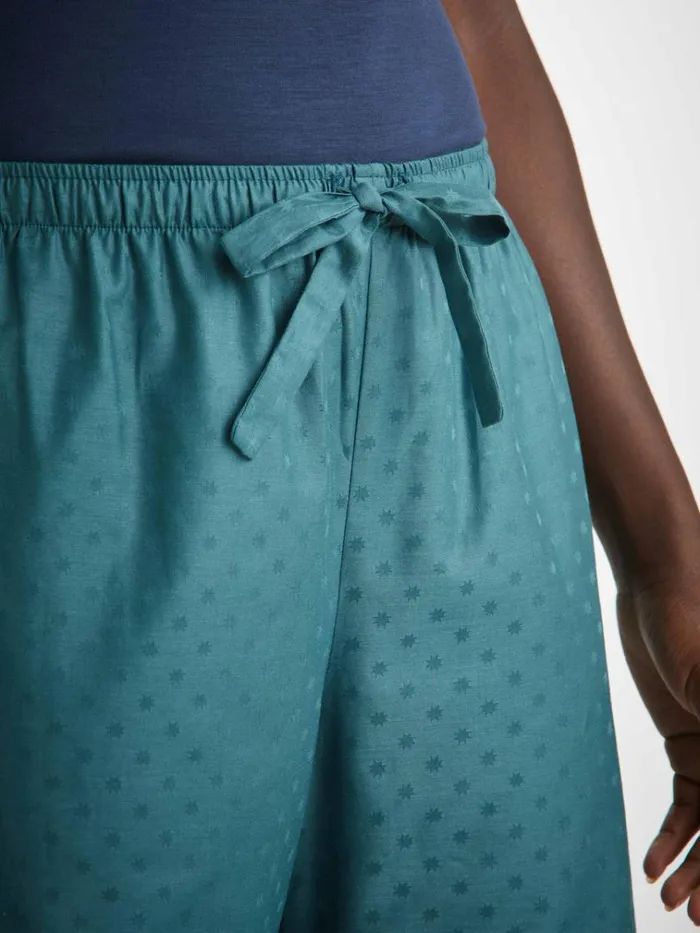 Lounge Pants Women Derek Rose Lounge Pants Kate 9 Cotton Jacquard Teal