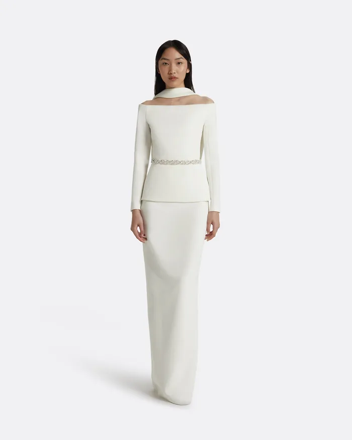 Lucile Ivory Top With Embroidered Belt Ivory Women Bridal Safiyaa