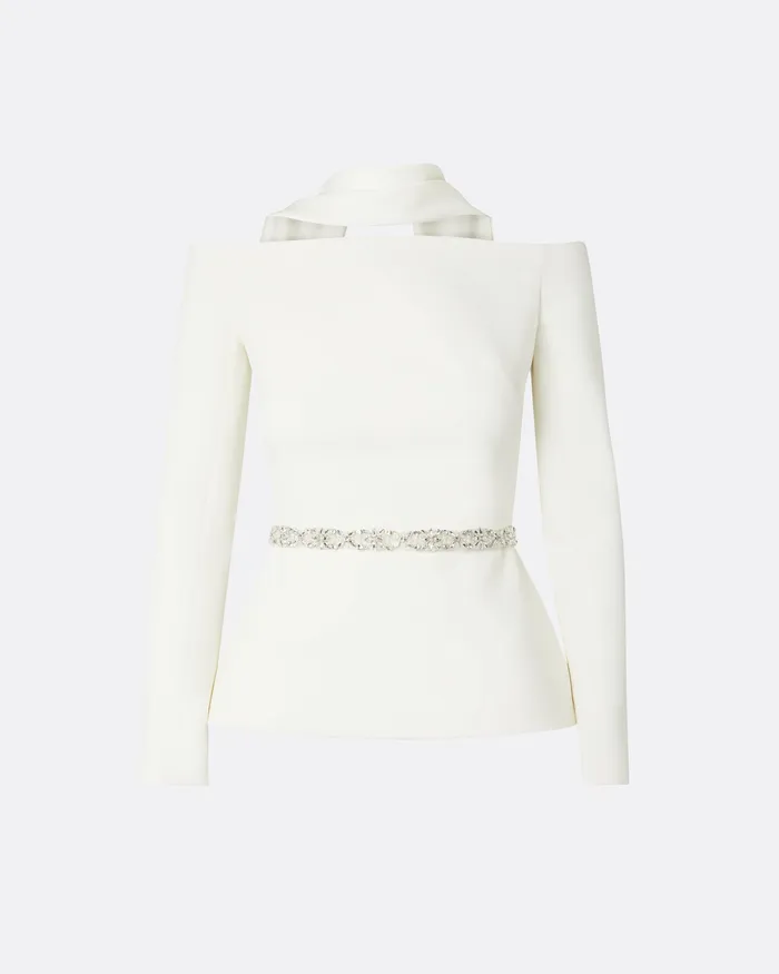 Lucile Ivory Top With Embroidered Belt Ivory Women Bridal Safiyaa