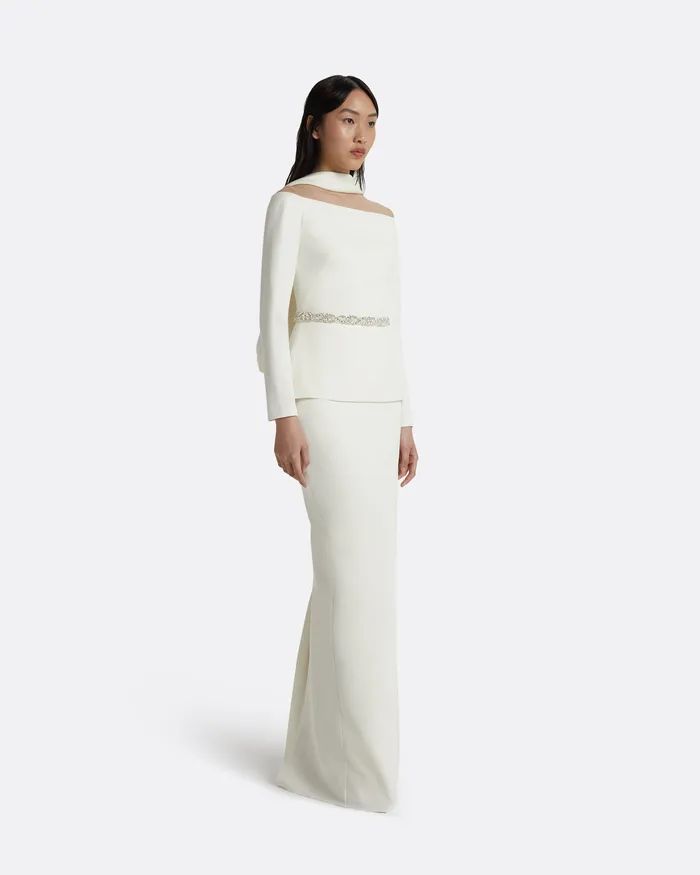 Lucile Ivory Top With Embroidered Belt Ivory Women Bridal Safiyaa