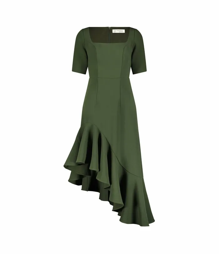 Mac Duggal Crepe 34 Sleeve Asymmetrical Hem Dress Dark Green Women Daytime Dresses Mac Duggal Crepe 34 Sleeve Asymmetrical Hem Dress Dark Green Women Daytime Dresses