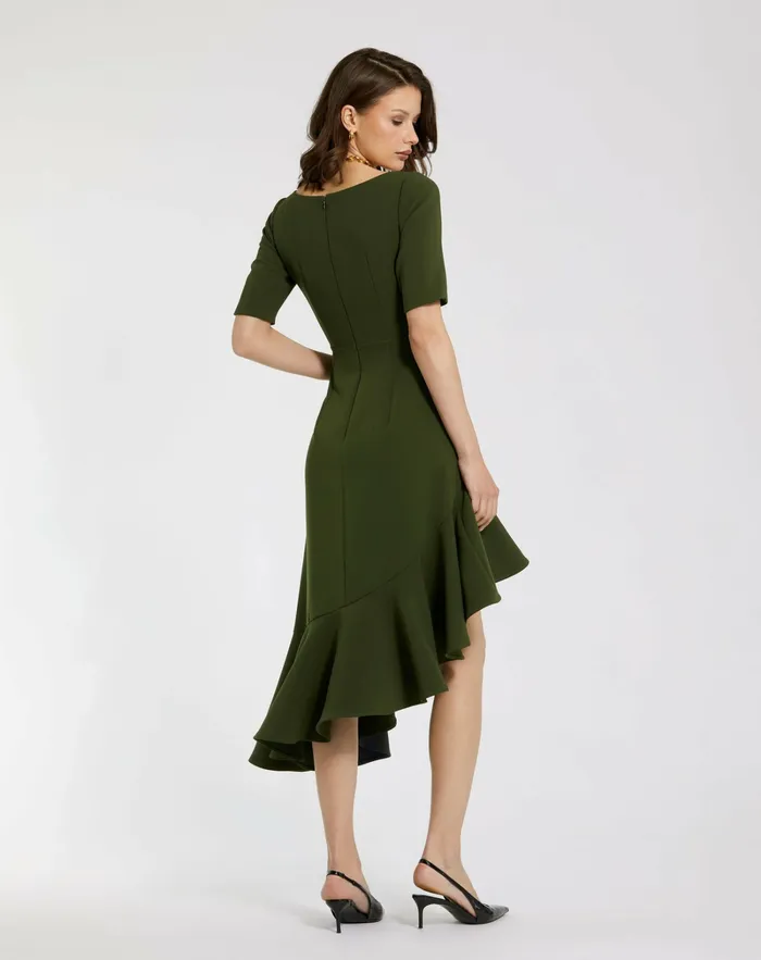 Mac Duggal Crepe 34 Sleeve Asymmetrical Hem Dress Dark Green Women Daytime Dresses Mac Duggal Crepe 34 Sleeve Asymmetrical Hem Dress Dark Green Women Daytime Dresses