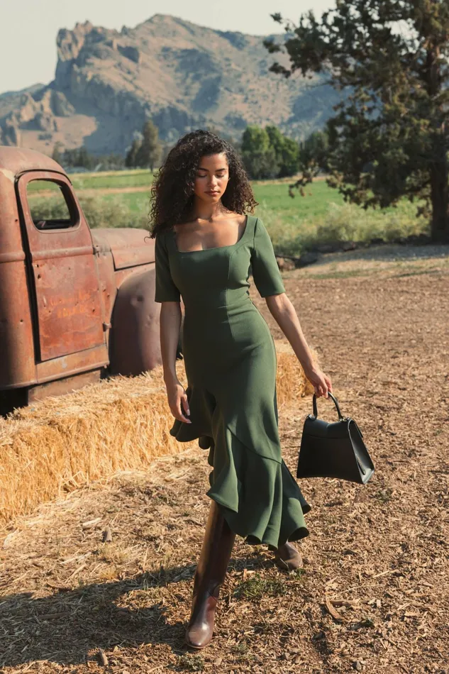 Mac Duggal Crepe 34 Sleeve Asymmetrical Hem Dress Dark Green Women Daytime Dresses Mac Duggal Crepe 34 Sleeve Asymmetrical Hem Dress Dark Green Women Daytime Dresses