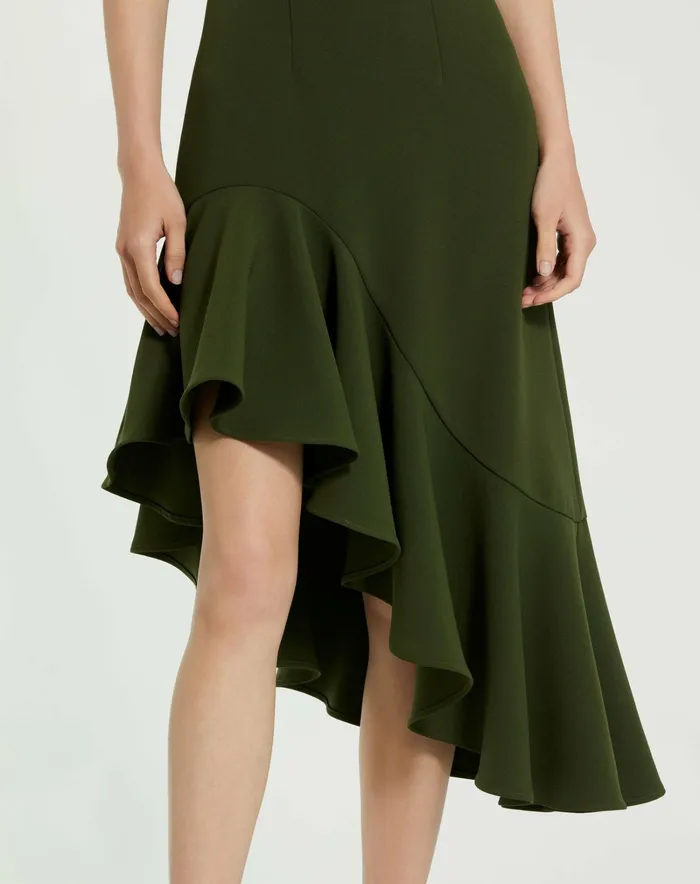 Mac Duggal Crepe 34 Sleeve Asymmetrical Hem Dress Dark Green Women Daytime Dresses Mac Duggal Crepe 34 Sleeve Asymmetrical Hem Dress Dark Green Women Daytime Dresses