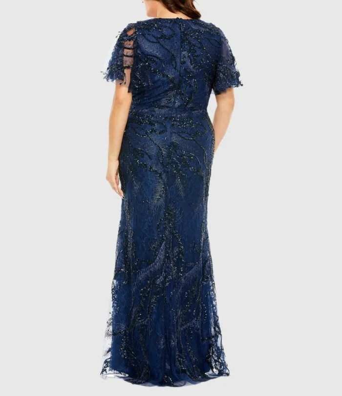 Mac Duggal Evening Gowns Women V Neck Flutter Sleeve Embellished Gown Plus Midnight Mac Duggal Evening Gowns Women V Neck Flutter Sleeve Embellished Gown Plus Midnight
