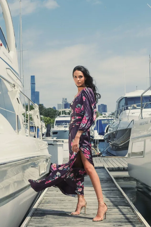 Mac Duggal Plum Floral Print One Sleeve Gown Plum Floral Women Daytime Dresses