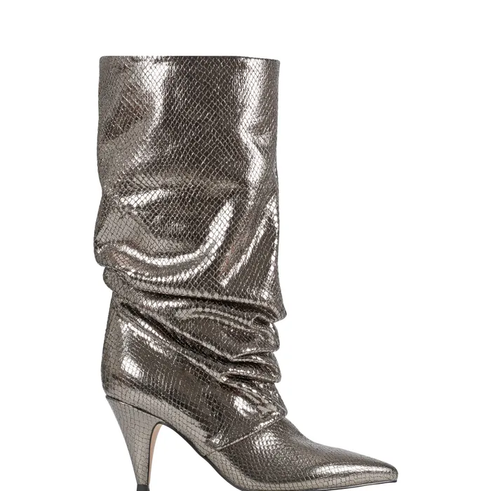 Marc Fisher Boots and Booties Women Paityn Scrunch Dress Boot Pewter Leather