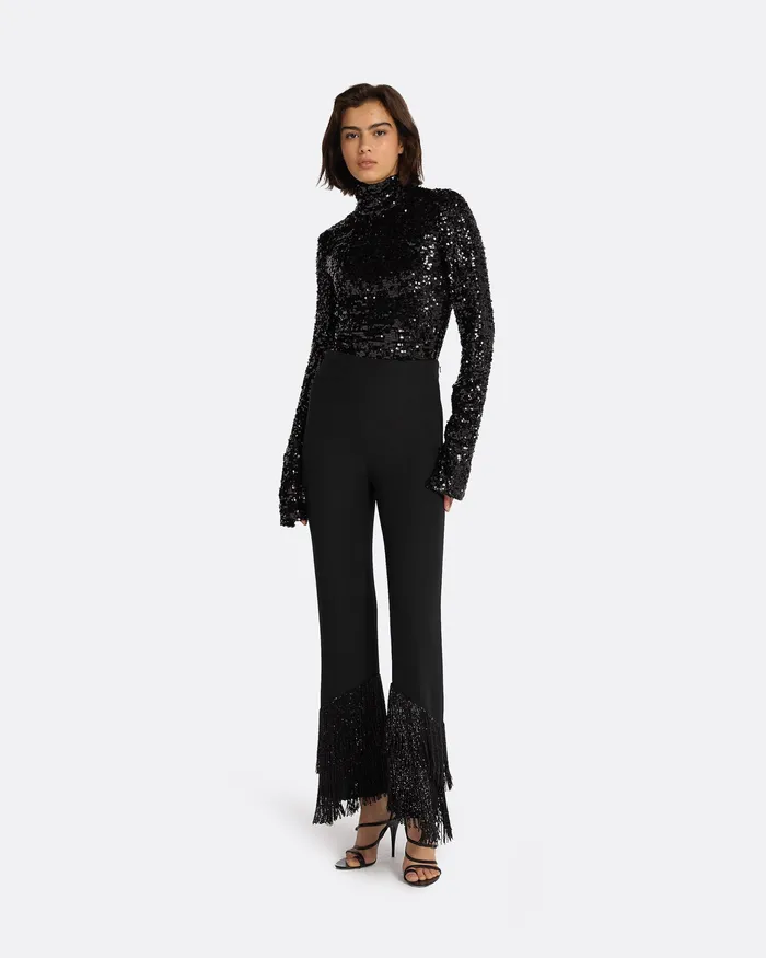 Mari Black Deco Fringe Trousers Black Trousers Safiyaa Women