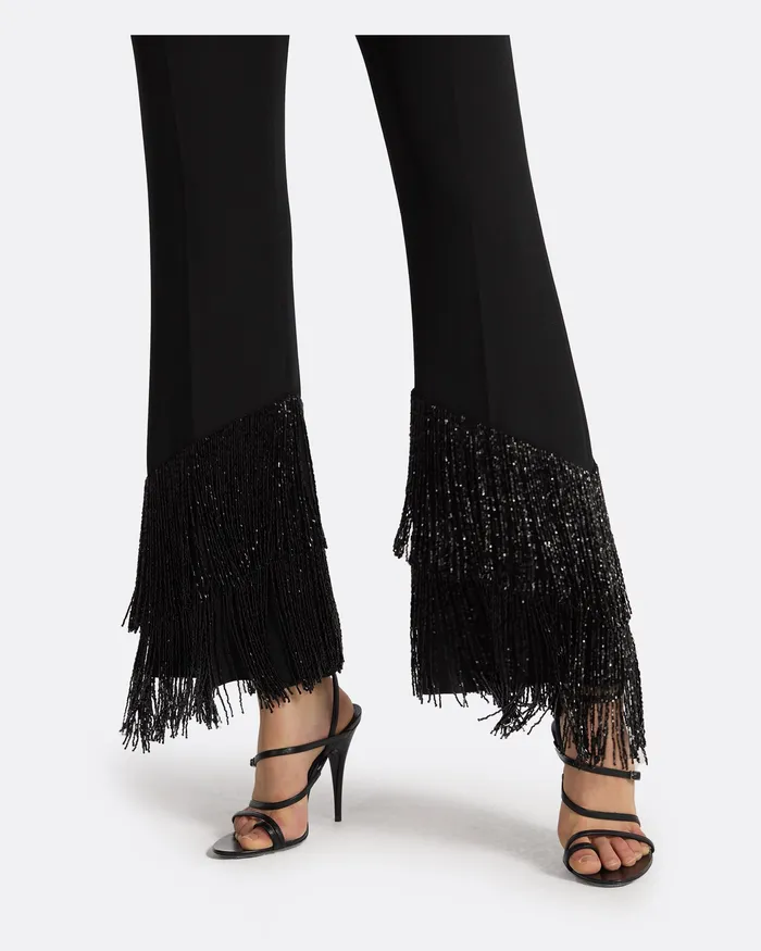 Mari Black Deco Fringe Trousers Black Trousers Safiyaa Women