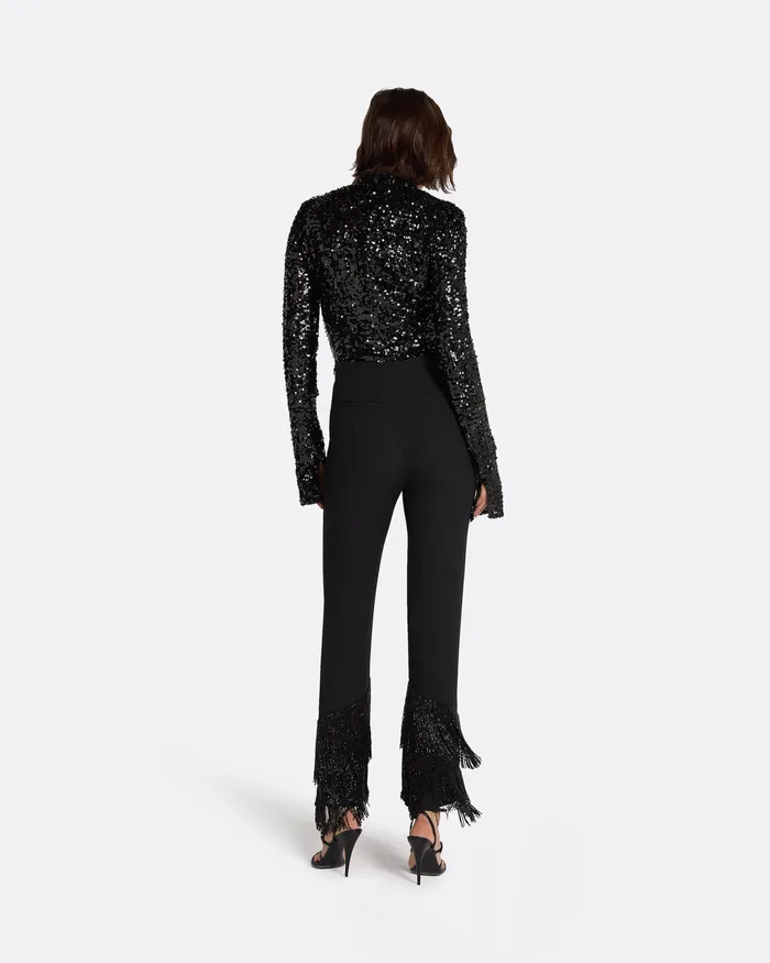 Mari Black Deco Fringe Trousers Black Trousers Safiyaa Women