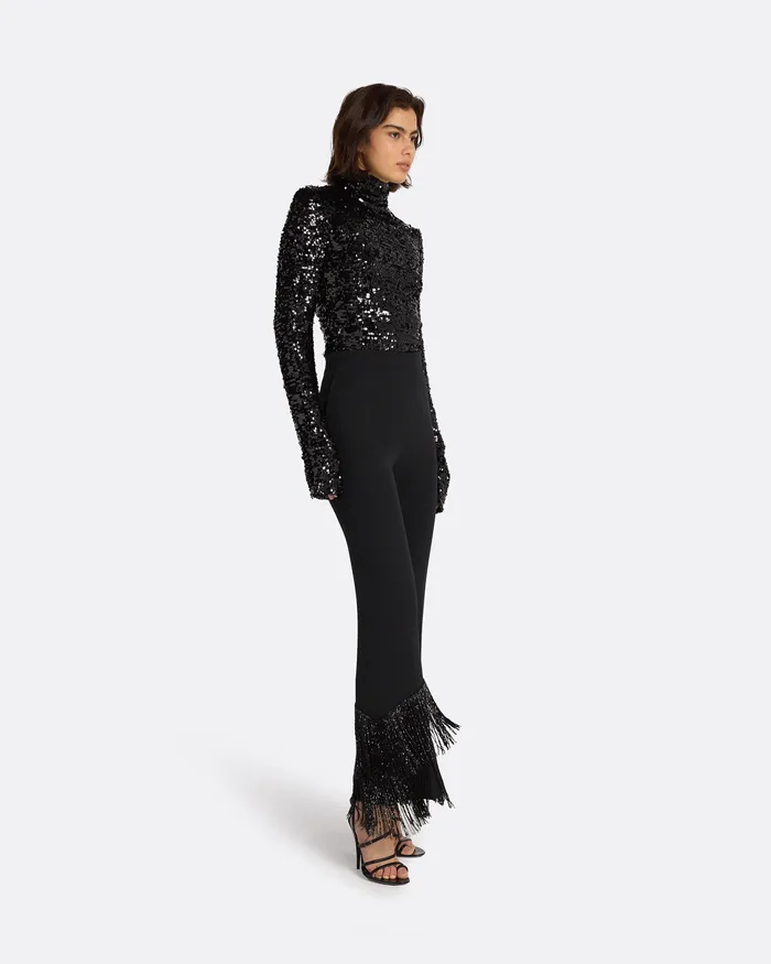 Mari Black Deco Fringe Trousers Black Trousers Safiyaa Women