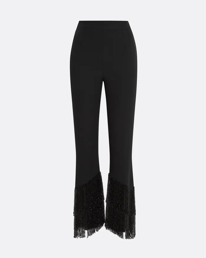 Mari Black Deco Fringe Trousers Black Trousers Safiyaa Women
