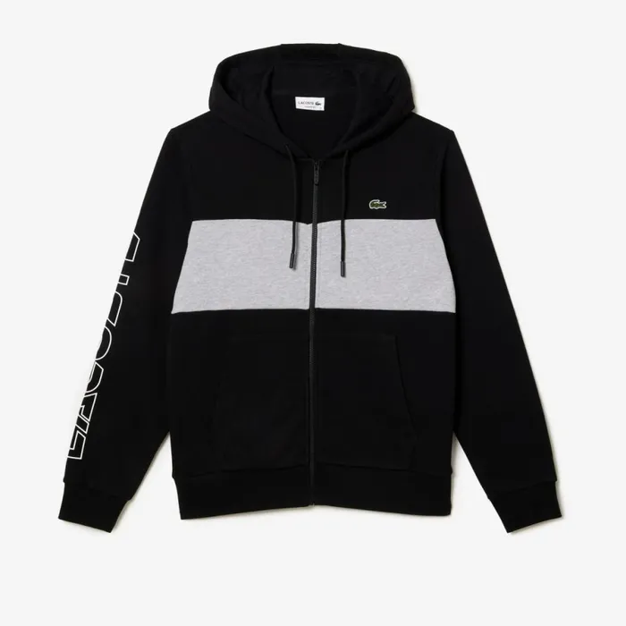 Matching Sets Men Lacoste Men039s Colorblock ZipUp Hoodie Black Grey Chine Snp