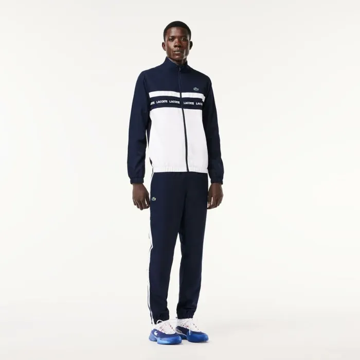 Matching Sets Men Lacoste Men039s Logo Stripe Tennis Sweatsuit Navy Blue White 525