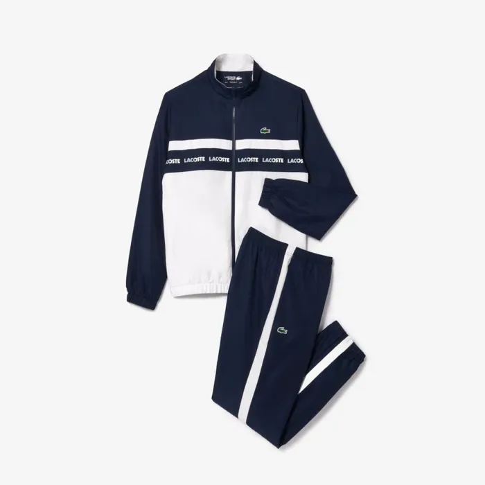 Matching Sets Men Lacoste Men039s Logo Stripe Tennis Sweatsuit Navy Blue White 525